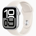 Apple Watch Series 10 GPS, 46mm Silver Aluminum Case with Starlight Sport Band