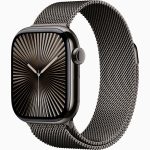 Apple Watch Series 10 GPS + Cellular, 46mm Natural, Gold & Slate Titanium Case with Milanese Loop